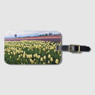 Étiquette À Bagage Beautiful Tulip Field avec Hot Air Balloon, Oregon