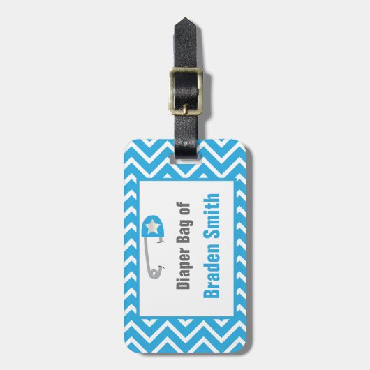 Étiquette À Bagage Bébé bleu-clair de chevrons (Devant Vertical)