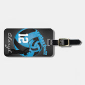 Étiquette À Bagage Bébé Bleu et Black Sporty Volleyball (Devant horizontal)