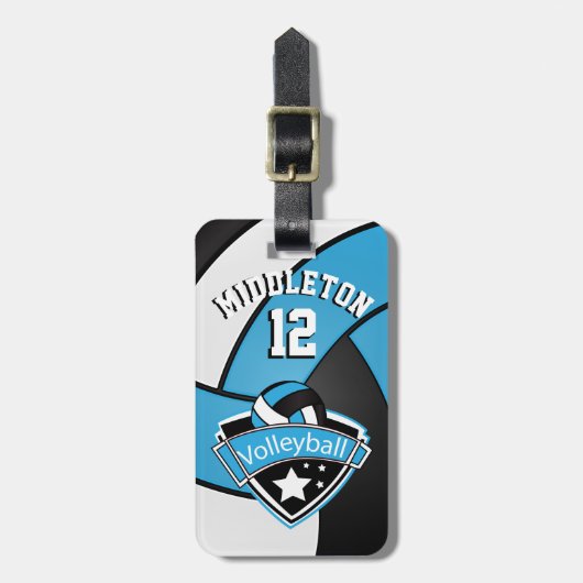 Étiquette À Bagage Bébé Bleu, Noir et Blanc Sport Volley 🏐 (Devant Vertical)