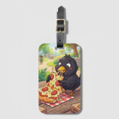Étiquette À Bagage Bébé Corbeau Cartoon Mangeant une Pizza (Devant Vertical)