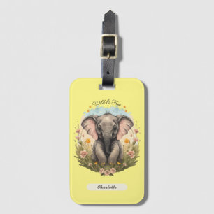 Étiquette À Bagage Bébé éléphant mignon Curiosité fleur sauvage Envie