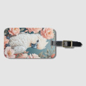Étiquette À Bagage Bébé mignon Cockatoo Parrot Fleurs roses douces (Devant Horizontal)