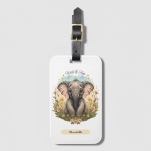 Étiquette À Bagage Bébé mignon Eléphant Calf Fleur sauvage Wanderlust