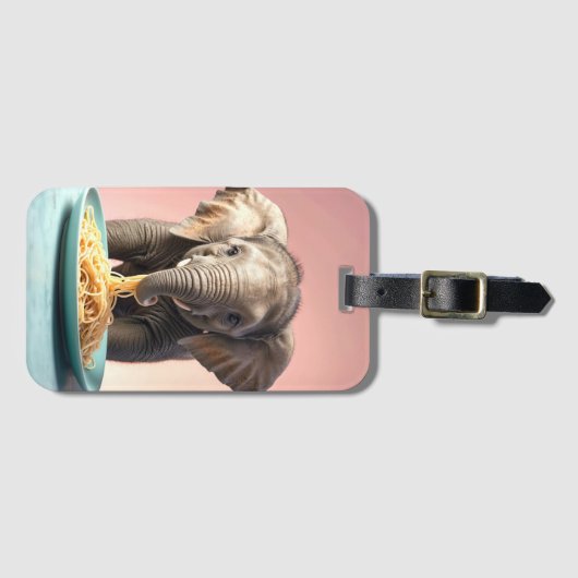 Étiquette À Bagage Bébé mignon Eléphant Manger Spaghetti (Devant Horizontal)