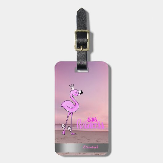 Étiquette À Bagage Bébé mignon Flamant rose Beach coucher de soleil (Devant Vertical)