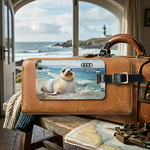 Étiquette À Bagage Bébé phoque mignon en vacances à la plage