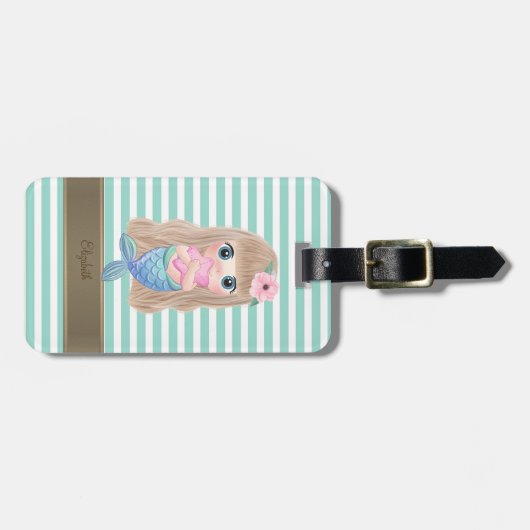 Étiquette À Bagage Bébé Sirène Mint Blancs (Devant horizontal)