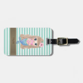 Étiquette À Bagage Bébé Sirène Rayures Blanches Menthe (Devant horizontal)