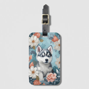 Étiquette À Bagage Bébés mignons animaux Husky Puppy