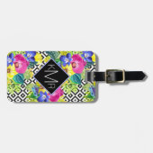 Étiquette À Bagage Bégonia d'orchidée et monogramme des palmettes | (Devant horizontal)