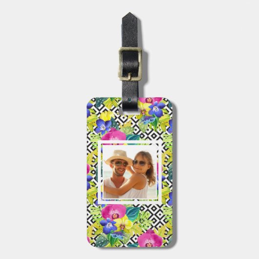 Étiquette À Bagage Bégonia et palmettes faits sur commande d'orchidée (Devant Vertical)