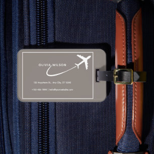 Étiquette À Bagage Beige Blanc Simple Nom personnalisé Balise Bagage