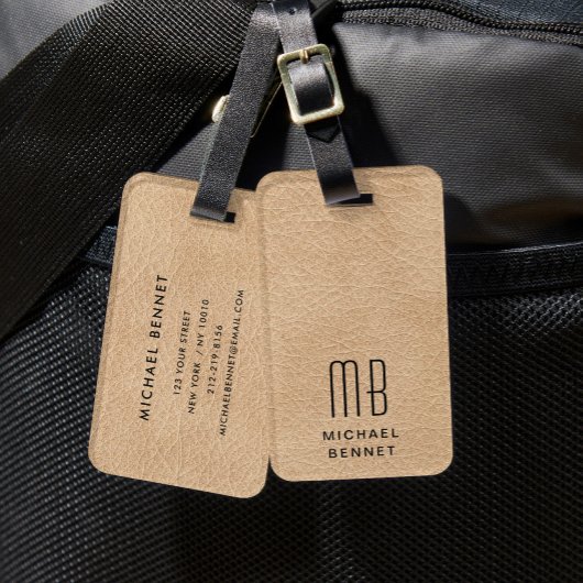 Étiquette À Bagage Beige Élégant Monogrammé