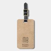 Étiquette À Bagage Beige Élégant Monogrammé (Devant Vertical)