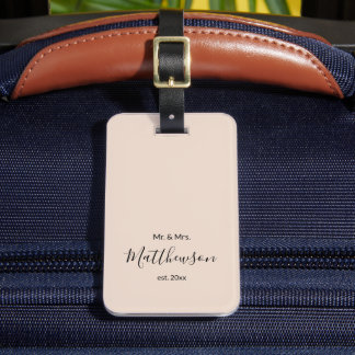 Étiquette À Bagage Beige Moderne M. Et Mme Newlyweds Famille Personna