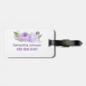 Étiquette À Bagage Belle Aquarelle Fleurie Violet Élégante (Dos horizontal)