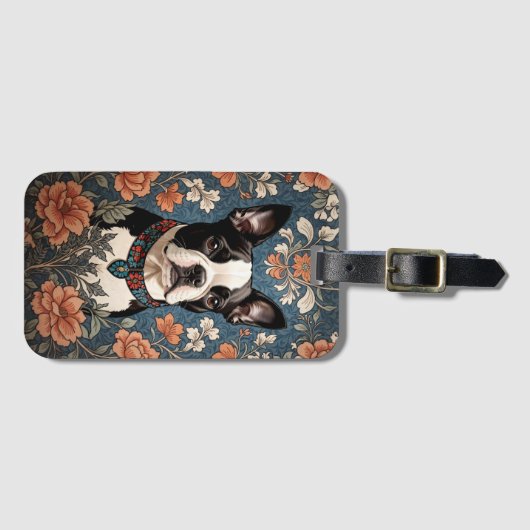 Étiquette À Bagage Belle Boston Terrier William Morris Inspiré (Devant Horizontal)