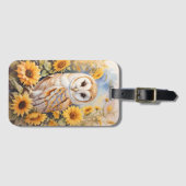 Étiquette À Bagage Belle Chouette Et Fleurs De Soleil (Devant Horizontal)