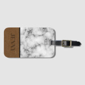Étiquette À Bagage Belle conception en marbre et cuir Faux avec nom (Devant Horizontal)