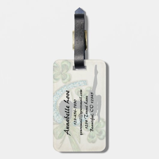 Étiquette À Bagage Belle danseuse irlandaise, Shamrock et fer à cheva (Dos Vertical)