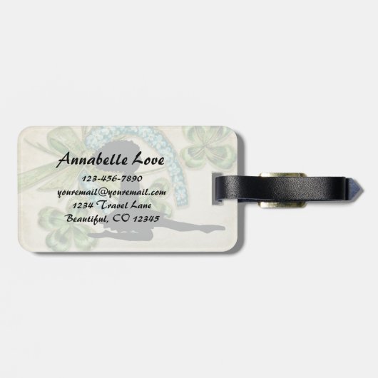 Étiquette À Bagage Belle danseuse irlandaise, Shamrock et fer à cheva (Dos horizontal)