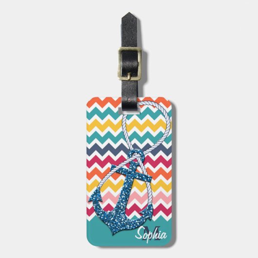 Étiquette À Bagage Belle fausse parties scintillant ancre nautique in (Devant Vertical)