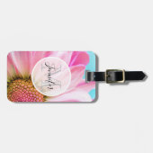 Étiquette À Bagage Belle Fleur rose Gros plan Monogramme photo (Devant horizontal)