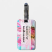 Étiquette À Bagage Belle Fleur rose Gros plan Monogramme photo (Dos Vertical)