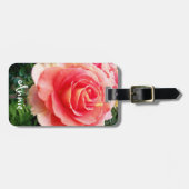 Étiquette À Bagage Belle fleur rose rose photo nom personnalisé (Devant horizontal)