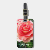 Étiquette À Bagage Belle fleur rose rose photo nom personnalisé (Devant Vertical)