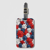Étiquette À Bagage Belle Fleur Rouge Blanc Bleu Jardin Floral USA (Devant Vertical)