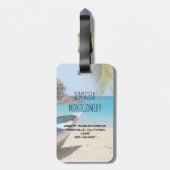 Étiquette À Bagage Belle plage tropicale avec bateau à rames (Dos Vertical)