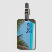 Étiquette À Bagage Belle scène de plage tropicale avec Seas the Day (Devant Vertical)