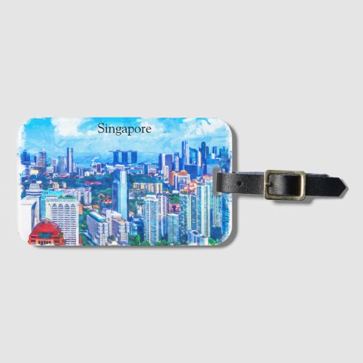 Étiquette À Bagage Belle Singapour Asie Panorama Vue (Devant Horizontal)