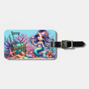 Étiquette À Bagage Belle sirène avec collier perle et coquille