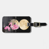 Étiquette À Bagage Belle Sirène en rose avec Pleine lune Beach (Devant horizontal)