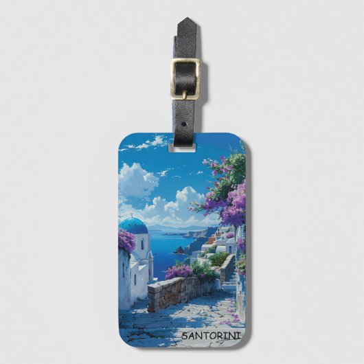 Étiquette À Bagage Belle vue mer de Santorin Grèce (Devant Vertical)