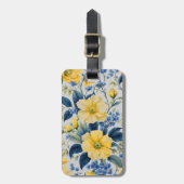 Étiquette À Bagage Belles Fleurs Jaunes et Bleues (Devant Vertical)