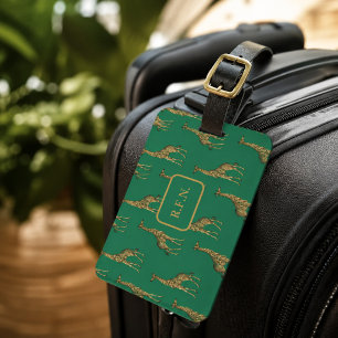 Étiquette À Bagage Belles Giraffes Vert et Brown