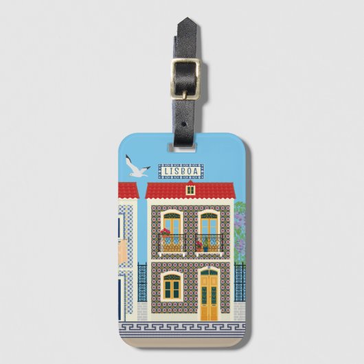 Étiquette À Bagage Belles maisons portugaises avec tuiles ou azulejos (Devant Vertical)