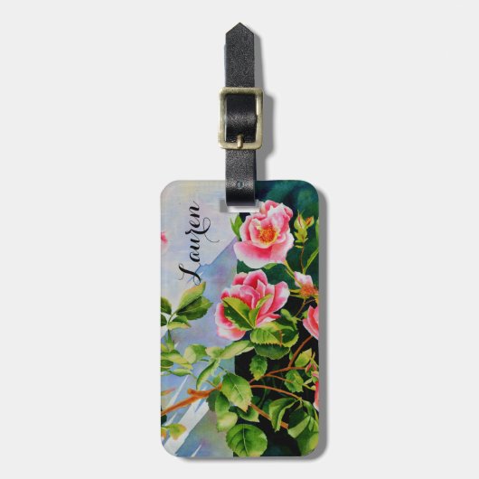 Étiquette À Bagage Belles roses roses roses, roses rouges, aquarelle  (Devant Vertical)
