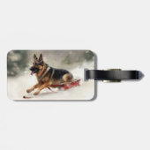 Étiquette À Bagage Berger allemand neige de Noël hiver (Dos horizontal)