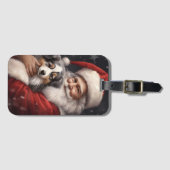 Étiquette À Bagage Berger australien avec Noël du Père Noël (Devant Horizontal)