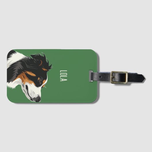 Étiquette À Bagage Berger australien vert (Devant Horizontal)