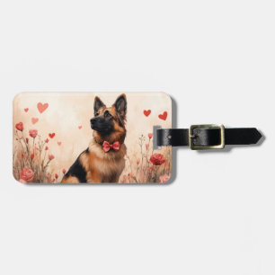 Étiquette À Bagage Berger belge avec Rose - Saint-Valentin