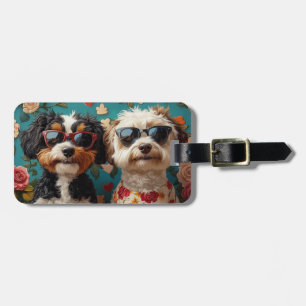 Étiquette À Bagage Bernedoodle avec des roses de cœur pour la Saint-V