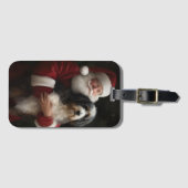 Étiquette À Bagage Bernedoodle avec Noël Festif du Père Noël (Devant Horizontal)