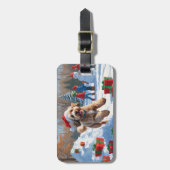 Étiquette À Bagage Bernedoodle Noël Festival scène de neige (Devant Vertical)