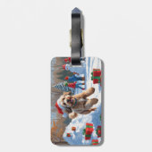 Étiquette À Bagage Bernedoodle Noël Festival scène de neige (Dos Vertical)
